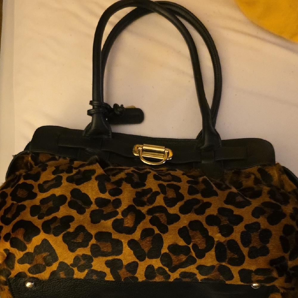Aqua Madonna Womens Black Leather Calf Hair Leopard Handbag